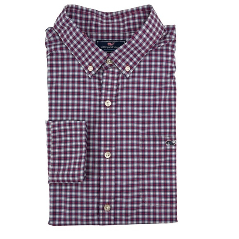 Vineyard Vines Mens Button Down Shirt Performance Dark Red Slim Fit L 10402